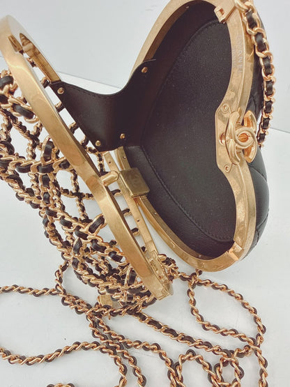 BLACK GOLD HEART MINAUDIERE BAG 23S CAGED EVENING CLUTCH