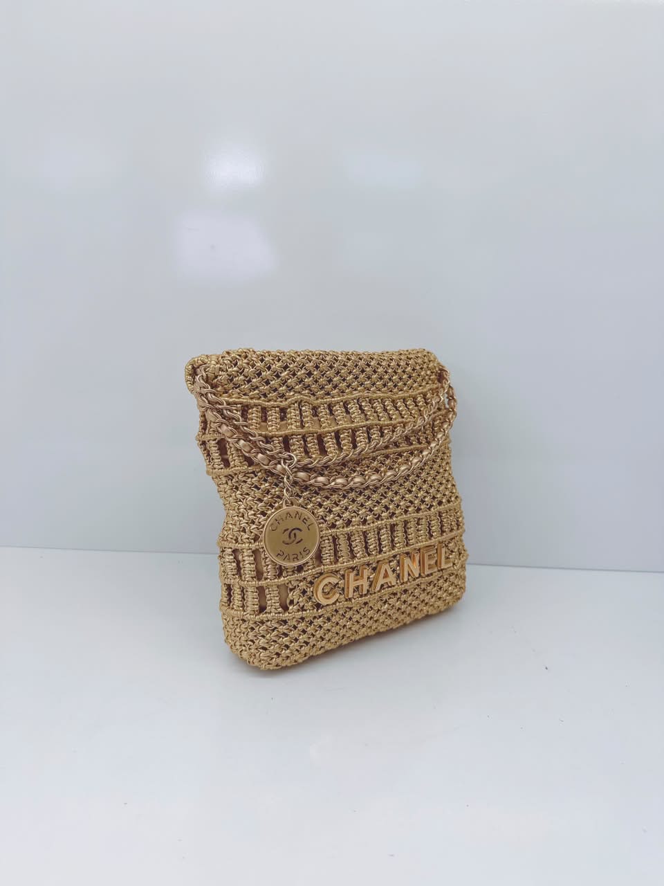 GOLD METALLIC CALFSKIN MACRAME MINI CHANEL 22