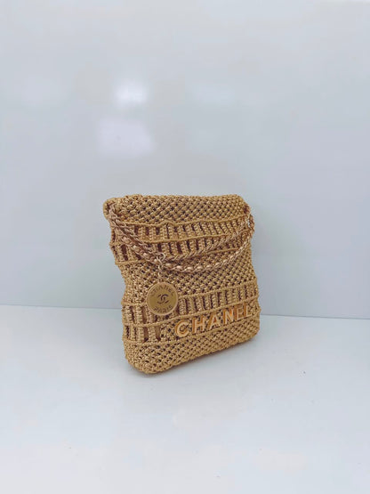 GOLD METALLIC CALFSKIN MACRAME MINI CHANEL 22