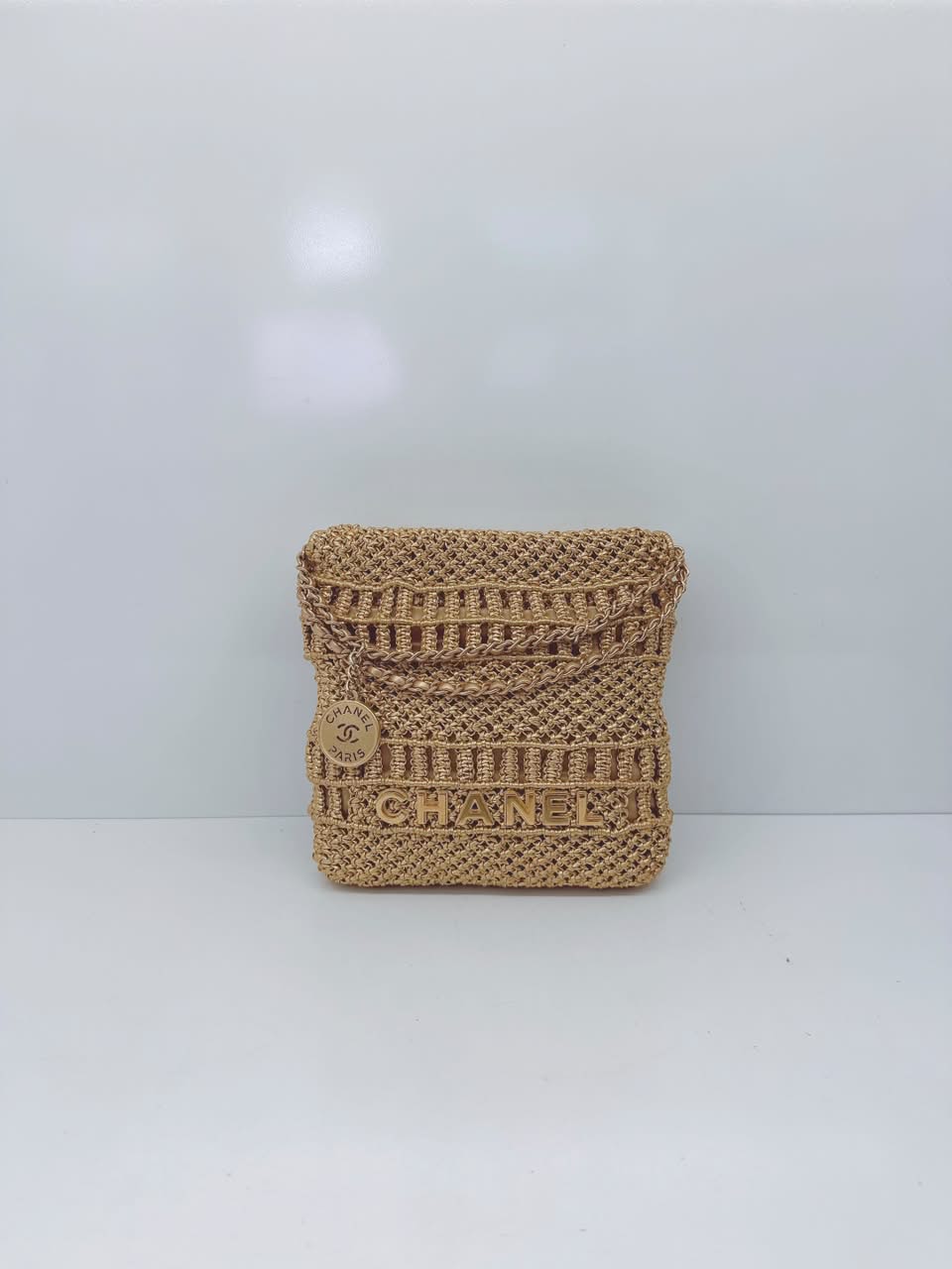 GOLD METALLIC CALFSKIN MACRAME MINI CHANEL 22