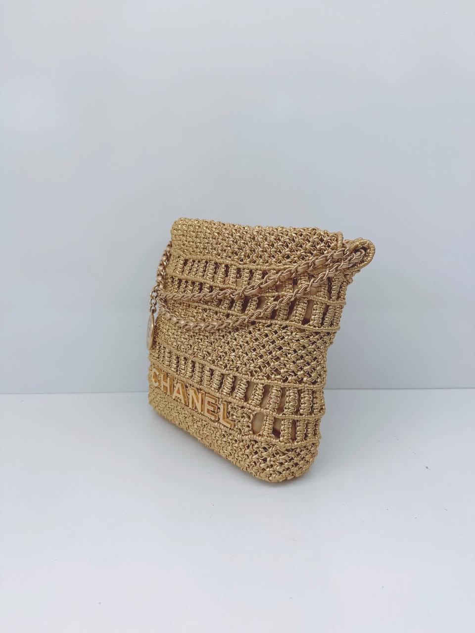 GOLD METALLIC CALFSKIN MACRAME MINI CHANEL 22
