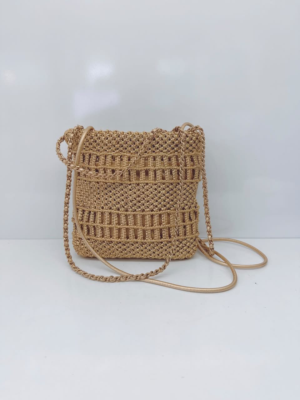 GOLD METALLIC CALFSKIN MACRAME MINI CHANEL 22
