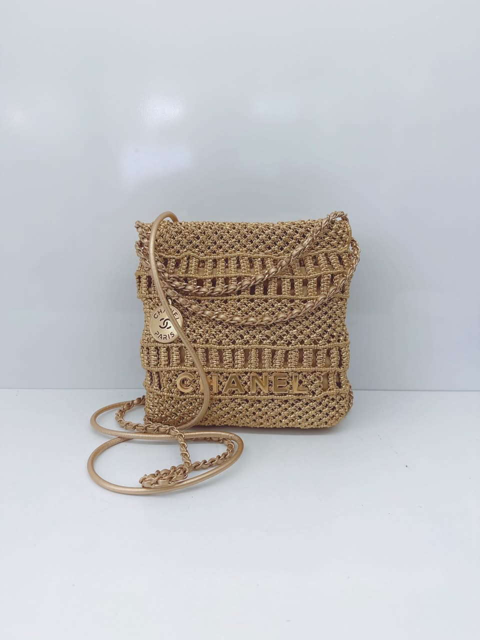GOLD METALLIC CALFSKIN MACRAME MINI CHANEL 22