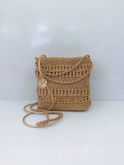 GOLD METALLIC CALFSKIN MACRAME MINI CHANEL 22