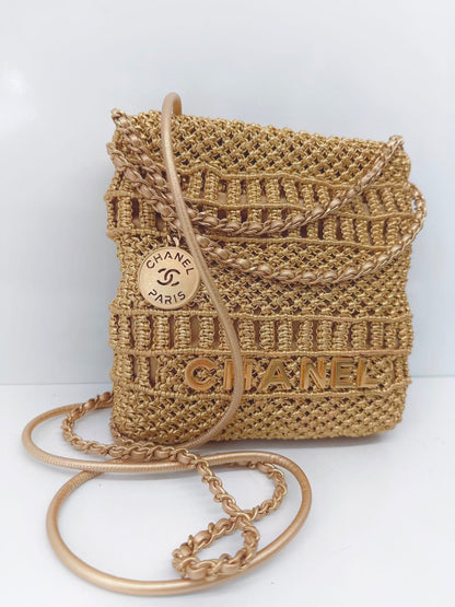 GOLD METALLIC CALFSKIN MACRAME MINI CHANEL 22