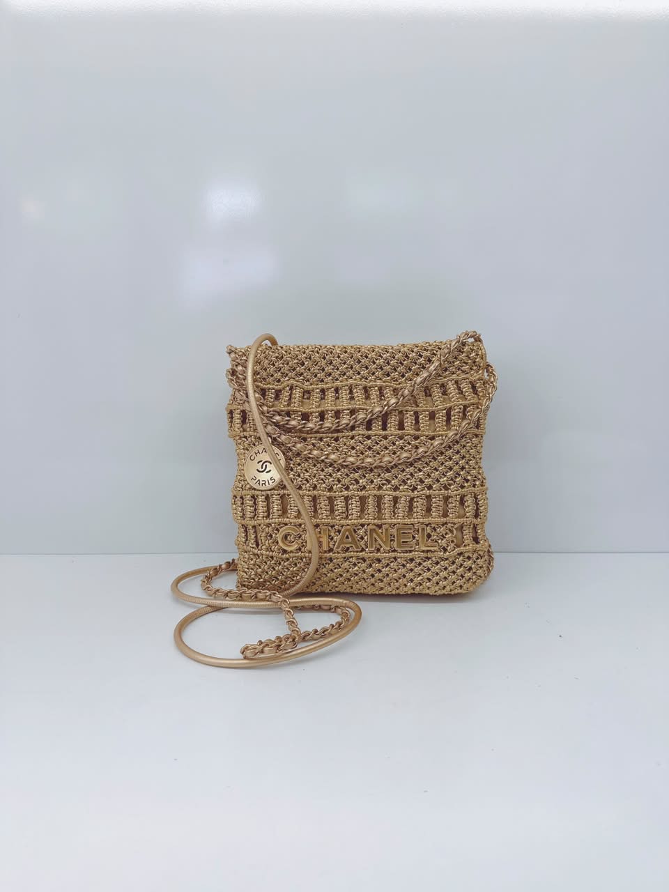 GOLD METALLIC CALFSKIN MACRAME MINI CHANEL 22