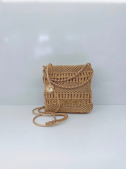 GOLD METALLIC CALFSKIN MACRAME MINI CHANEL 22
