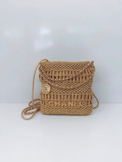 GOLD METALLIC CALFSKIN MACRAME MINI CHANEL 22