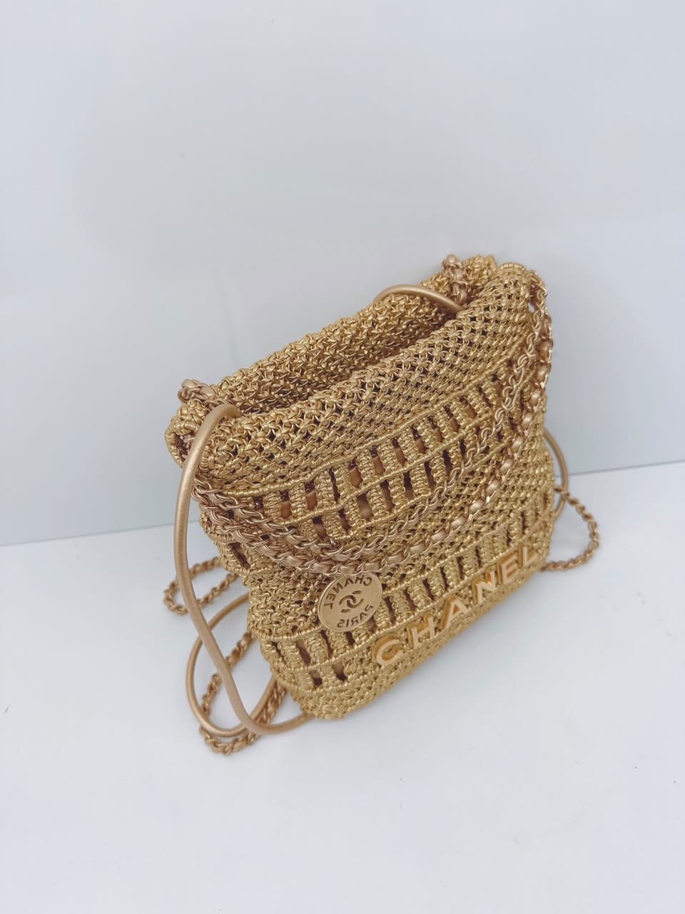 GOLD METALLIC CALFSKIN MACRAME MINI CHANEL 22