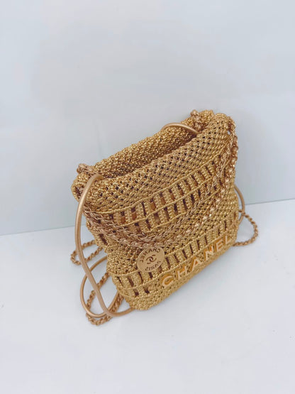 GOLD METALLIC CALFSKIN MACRAME MINI CHANEL 22