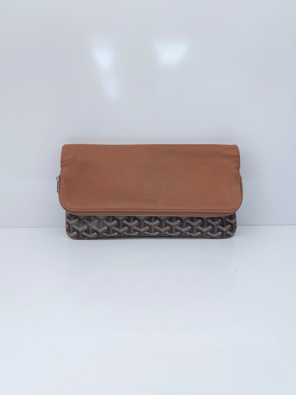 BROWN GOYARDINE COATED CANVAS SOFT LEATHER SAINTE MARIE MM CLUTCH