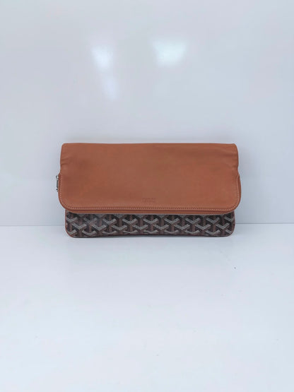 BROWN GOYARDINE COATED CANVAS SOFT LEATHER SAINTE MARIE MM CLUTCH