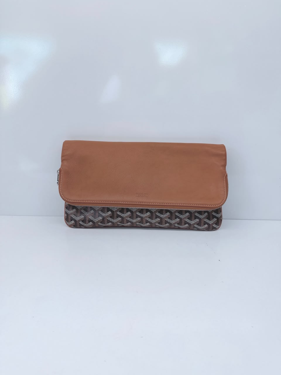 BROWN GOYARDINE COATED CANVAS SOFT LEATHER SAINTE MARIE MM CLUTCH