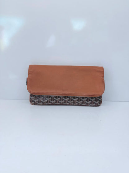 BROWN GOYARDINE COATED CANVAS SOFT LEATHER SAINTE MARIE MM CLUTCH