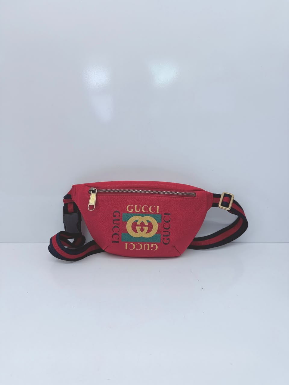 RED LEATHER LOGO WEB BELT BAG