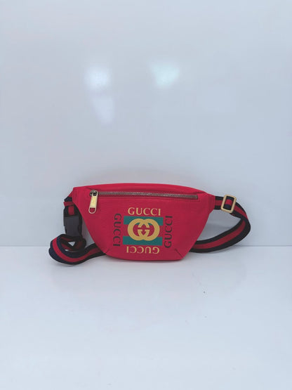 RED LEATHER LOGO WEB BELT BAG