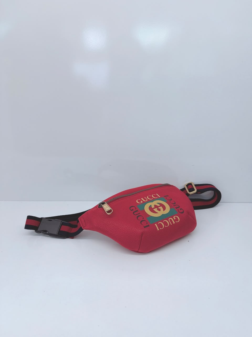 RED LEATHER LOGO WEB BELT BAG