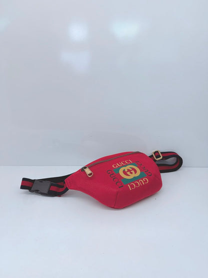 RED LEATHER LOGO WEB BELT BAG