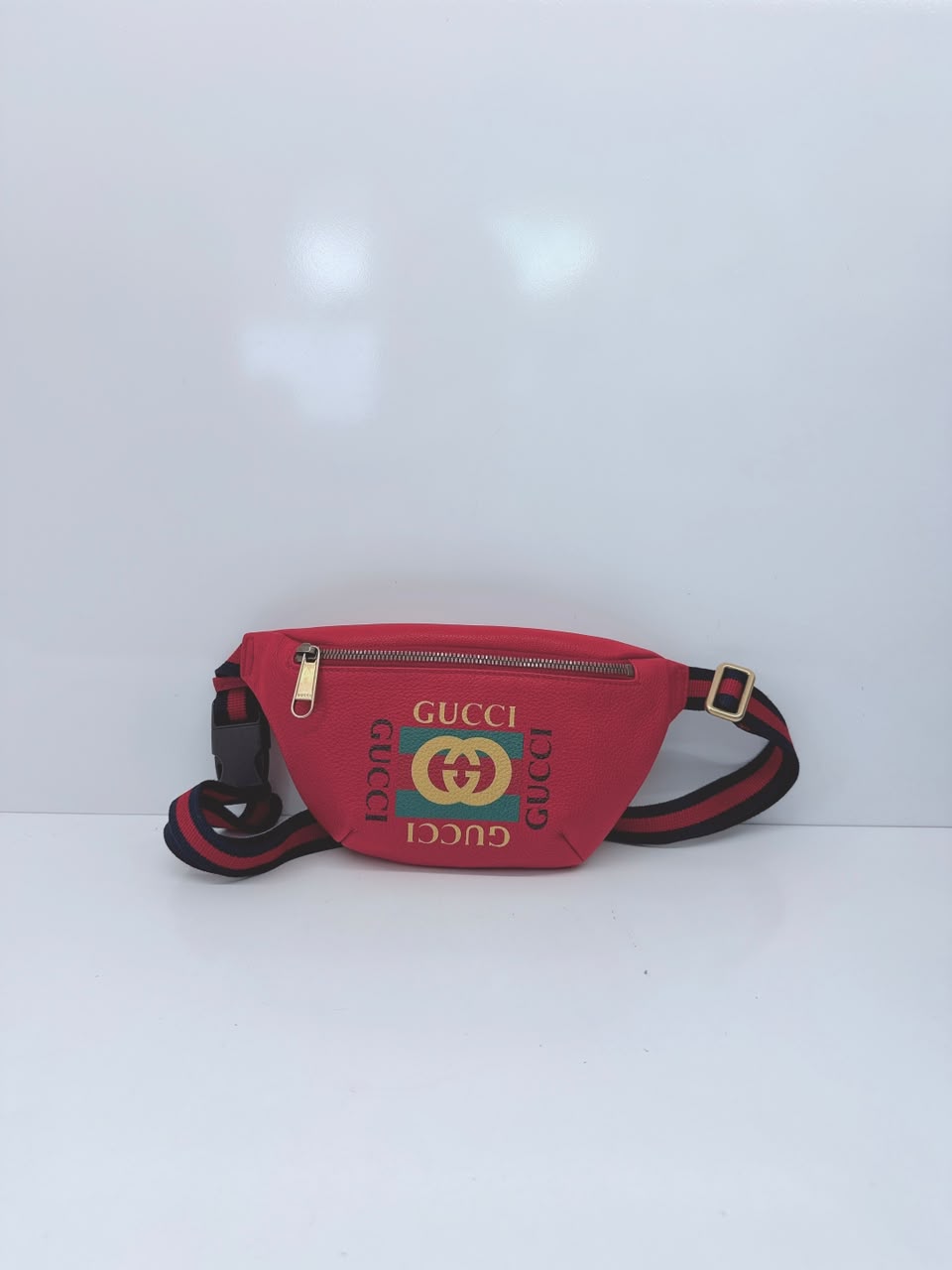 RED LEATHER LOGO WEB BELT BAG