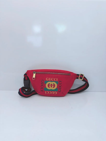 RED LEATHER LOGO WEB BELT BAG