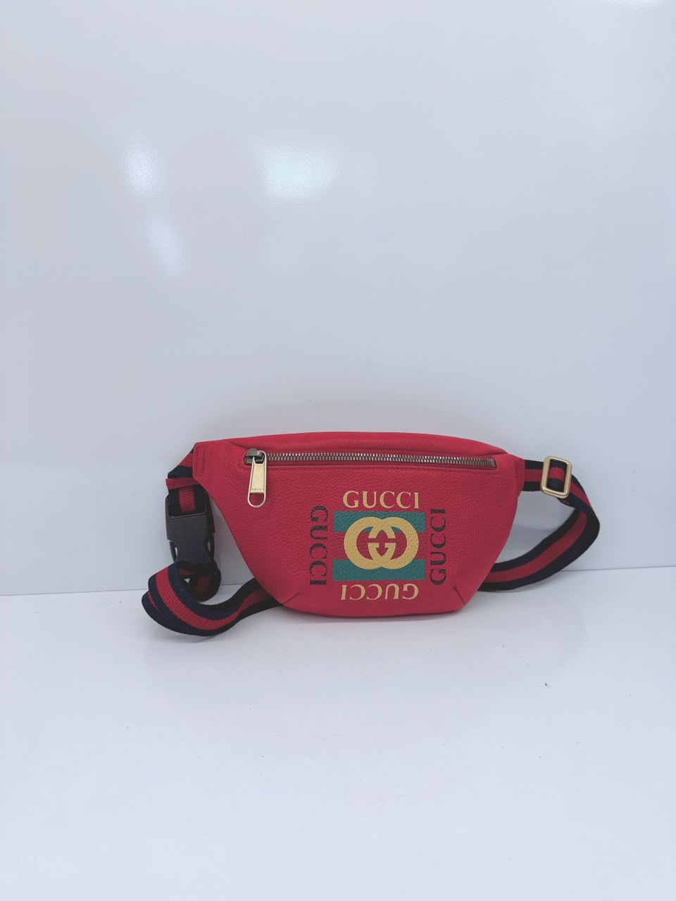 RED LEATHER LOGO WEB BELT BAG