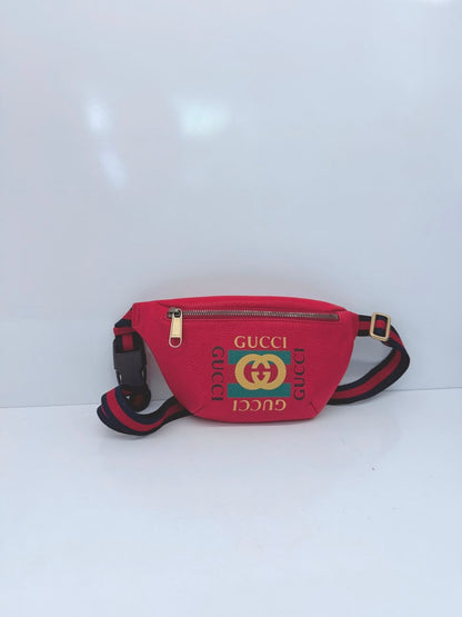 RED LEATHER LOGO WEB BELT BAG