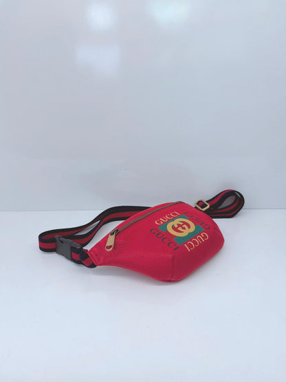 RED LEATHER LOGO WEB BELT BAG