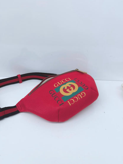 RED LEATHER LOGO WEB BELT BAG