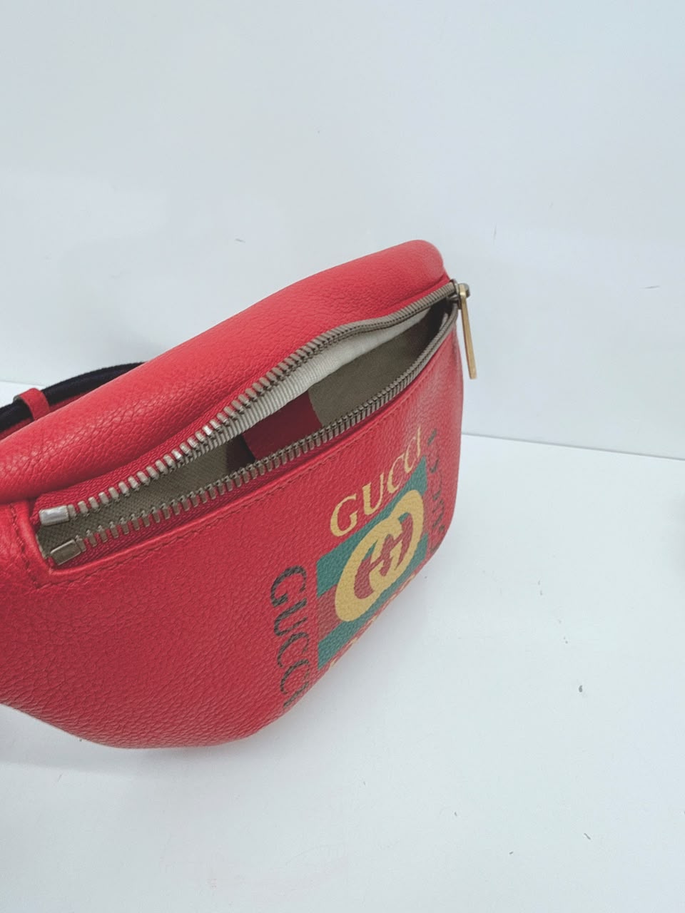 RED LEATHER LOGO WEB BELT BAG