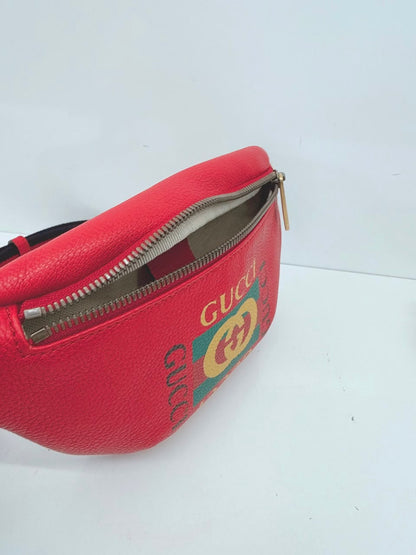 RED LEATHER LOGO WEB BELT BAG
