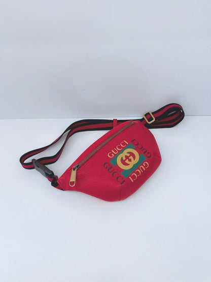 RED LEATHER LOGO WEB BELT BAG