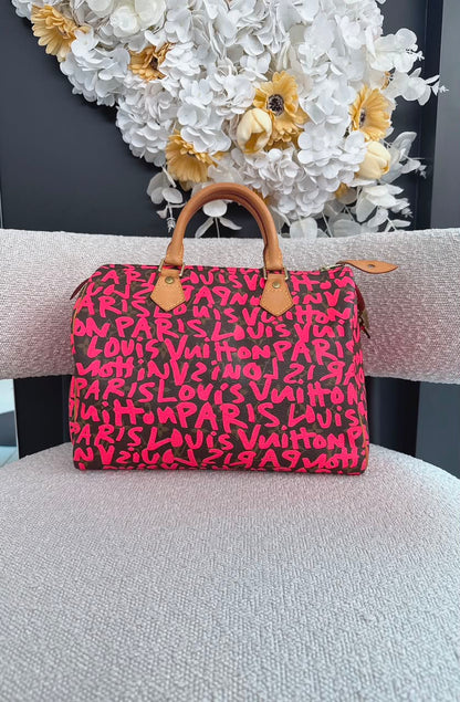 PINK GRAFFITI MONOGRAM CANVAS STEPHEN SPROUSE SPEEDY 30