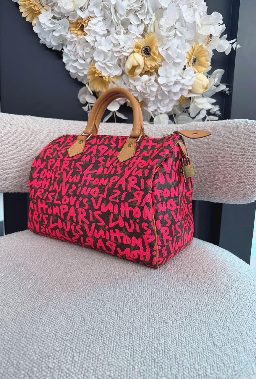 PINK GRAFFITI MONOGRAM CANVAS STEPHEN SPROUSE SPEEDY 30