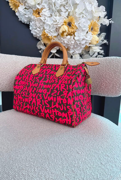 PINK GRAFFITI MONOGRAM CANVAS STEPHEN SPROUSE SPEEDY 30