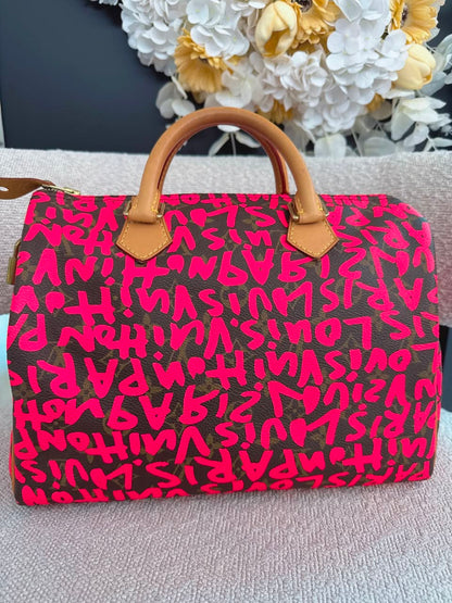 PINK GRAFFITI MONOGRAM CANVAS STEPHEN SPROUSE SPEEDY 30