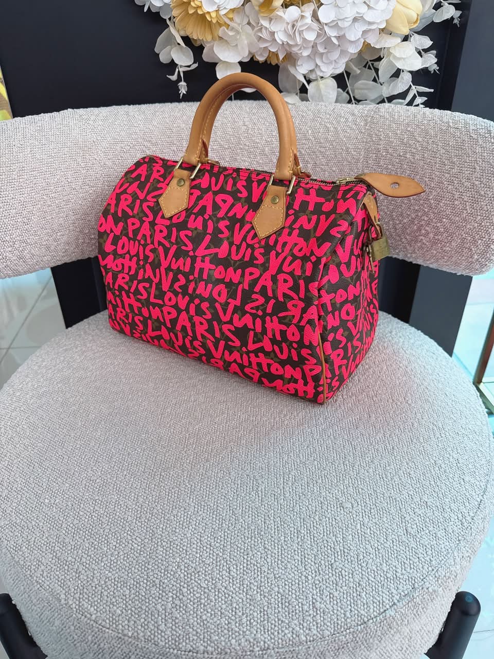 PINK GRAFFITI MONOGRAM CANVAS STEPHEN SPROUSE SPEEDY 30