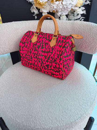 PINK GRAFFITI MONOGRAM CANVAS STEPHEN SPROUSE SPEEDY 30