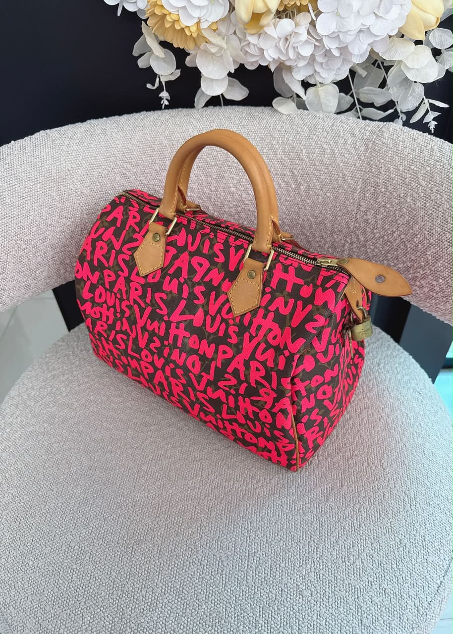 PINK GRAFFITI MONOGRAM CANVAS STEPHEN SPROUSE SPEEDY 30