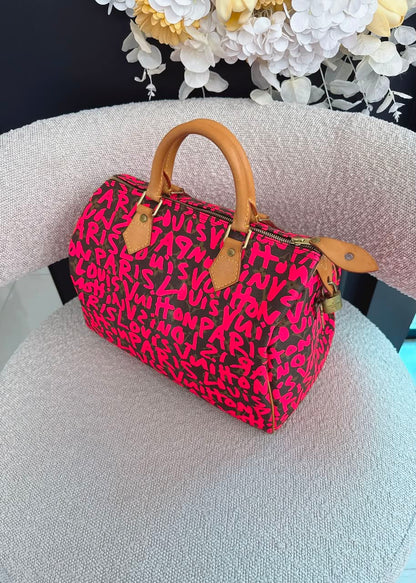PINK GRAFFITI MONOGRAM CANVAS STEPHEN SPROUSE SPEEDY 30