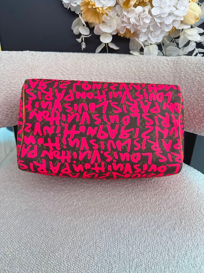 PINK GRAFFITI MONOGRAM CANVAS STEPHEN SPROUSE SPEEDY 30