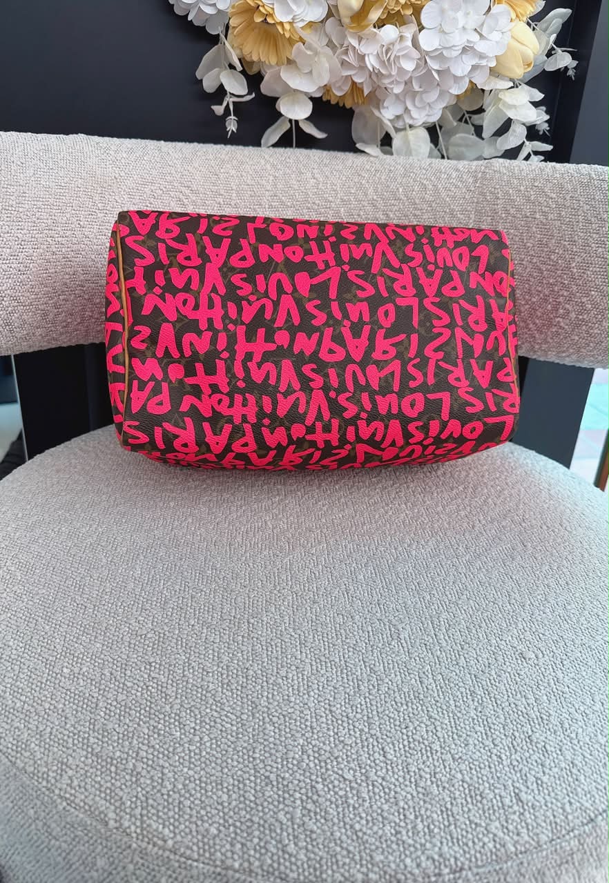 PINK GRAFFITI MONOGRAM CANVAS STEPHEN SPROUSE SPEEDY 30