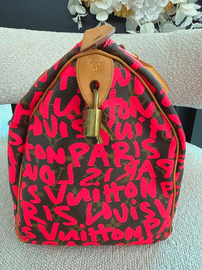 PINK GRAFFITI MONOGRAM CANVAS STEPHEN SPROUSE SPEEDY 30