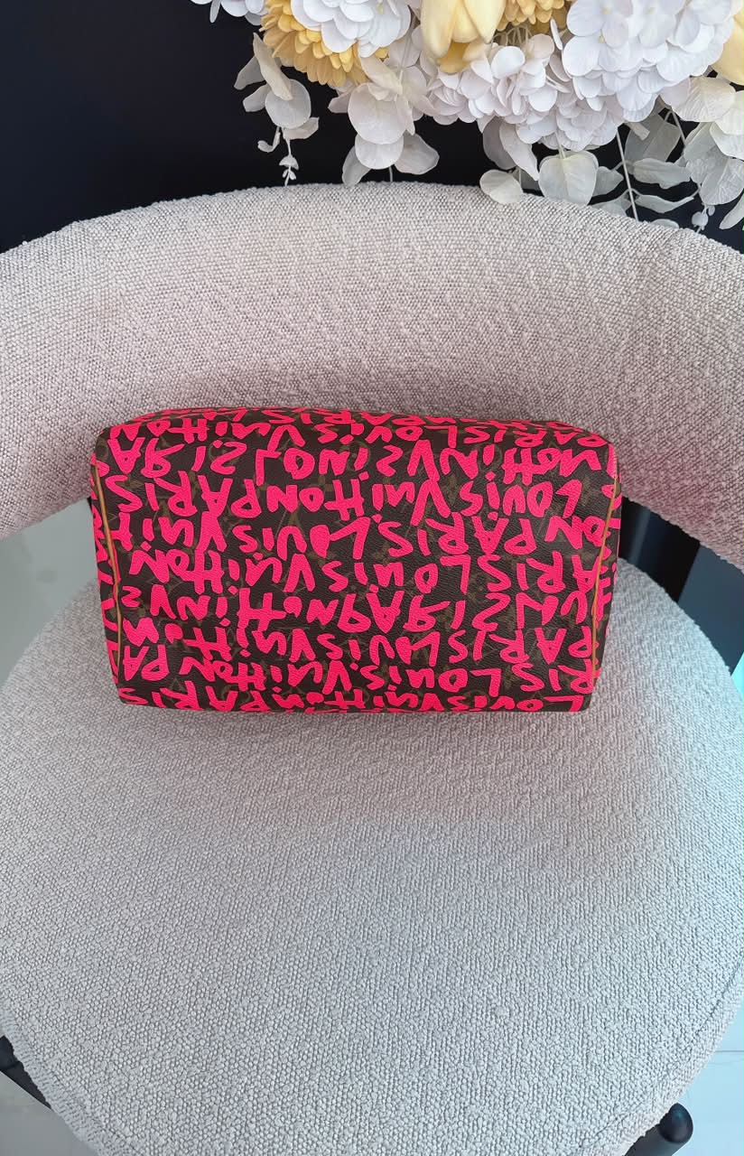 PINK GRAFFITI MONOGRAM CANVAS STEPHEN SPROUSE SPEEDY 30