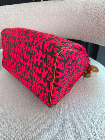 PINK GRAFFITI MONOGRAM CANVAS STEPHEN SPROUSE SPEEDY 30