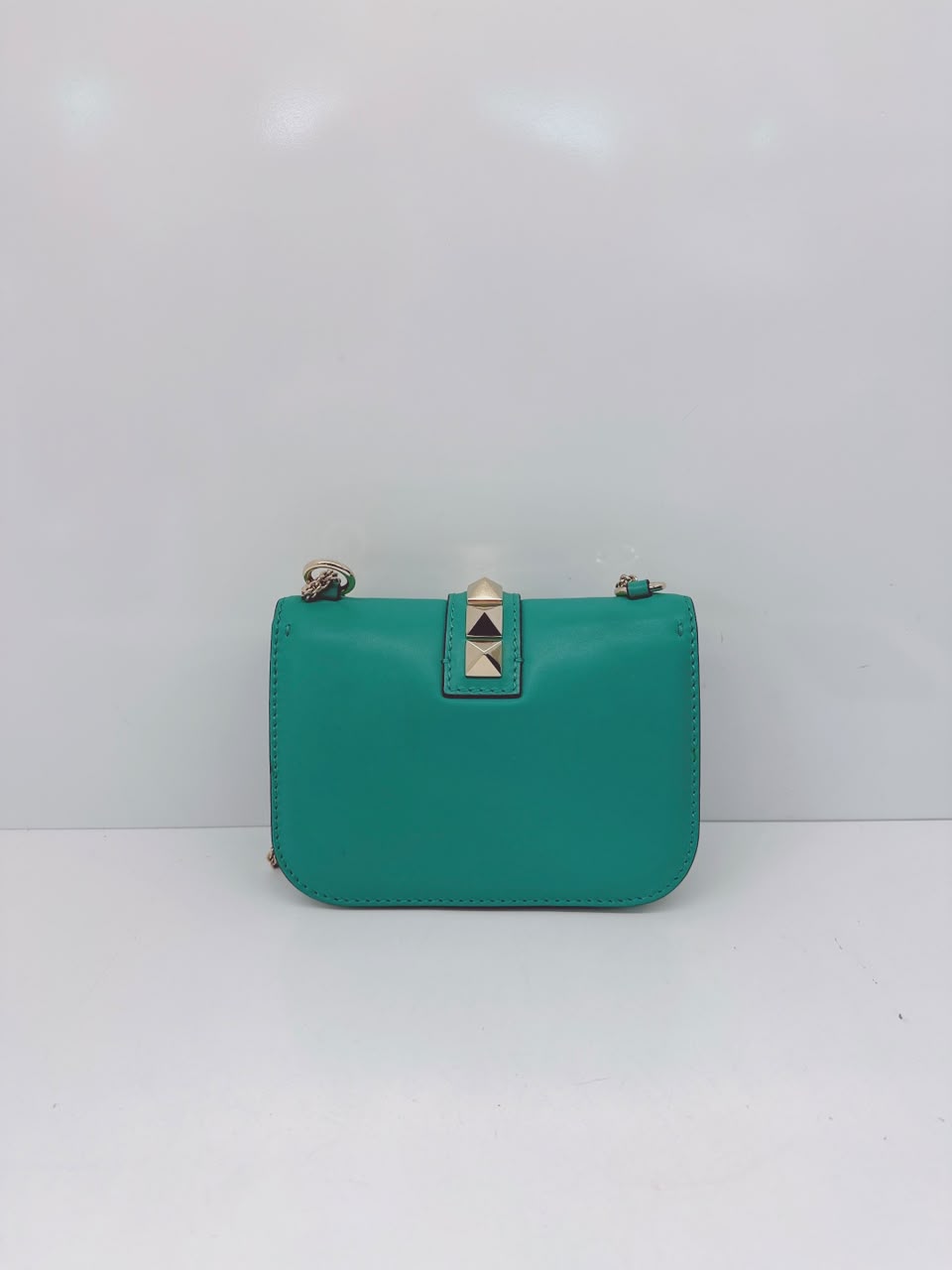 GREEN LEATHER ROCKSTUD GLAM LOCK FLAP SMALL SHOULDER BAG