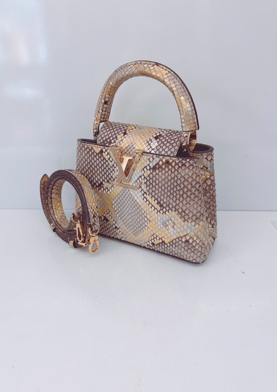BEIGE GOLD PYTHON LEATHER MINI CAPUCINES BAG