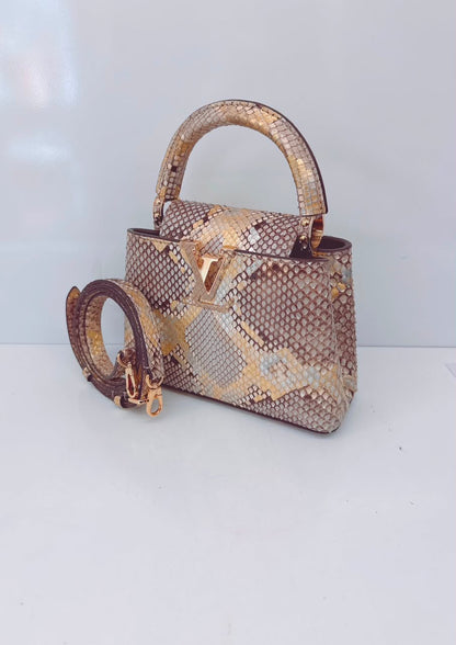 BEIGE GOLD PYTHON LEATHER MINI CAPUCINES BAG