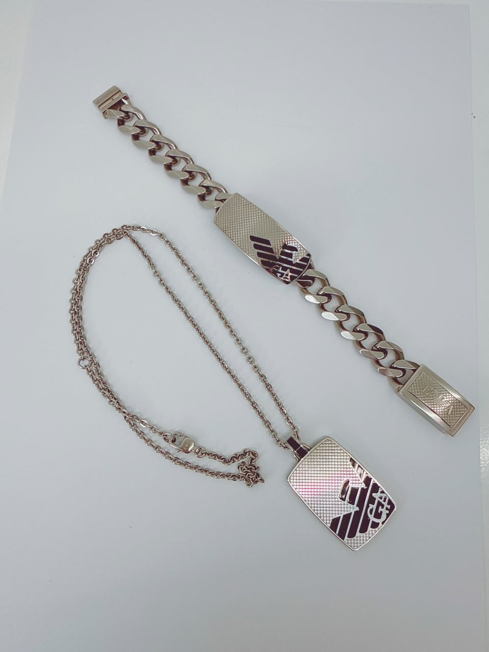 MEN'S STAINLESS STEEL PENDANT AND BRACELET SET