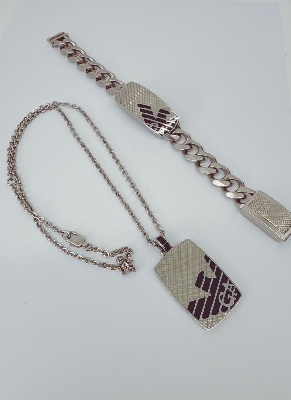 MEN'S STAINLESS STEEL PENDANT AND BRACELET SET