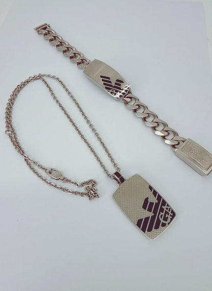 MEN'S STAINLESS STEEL PENDANT AND BRACELET SET